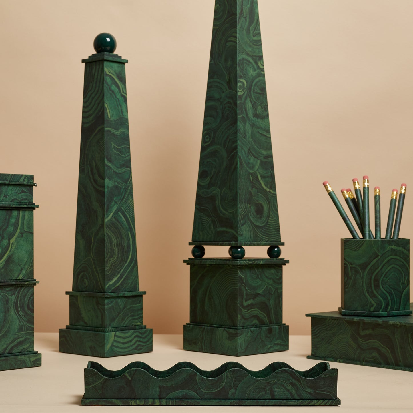 Scallop Edge Pencil Tray - Malachite