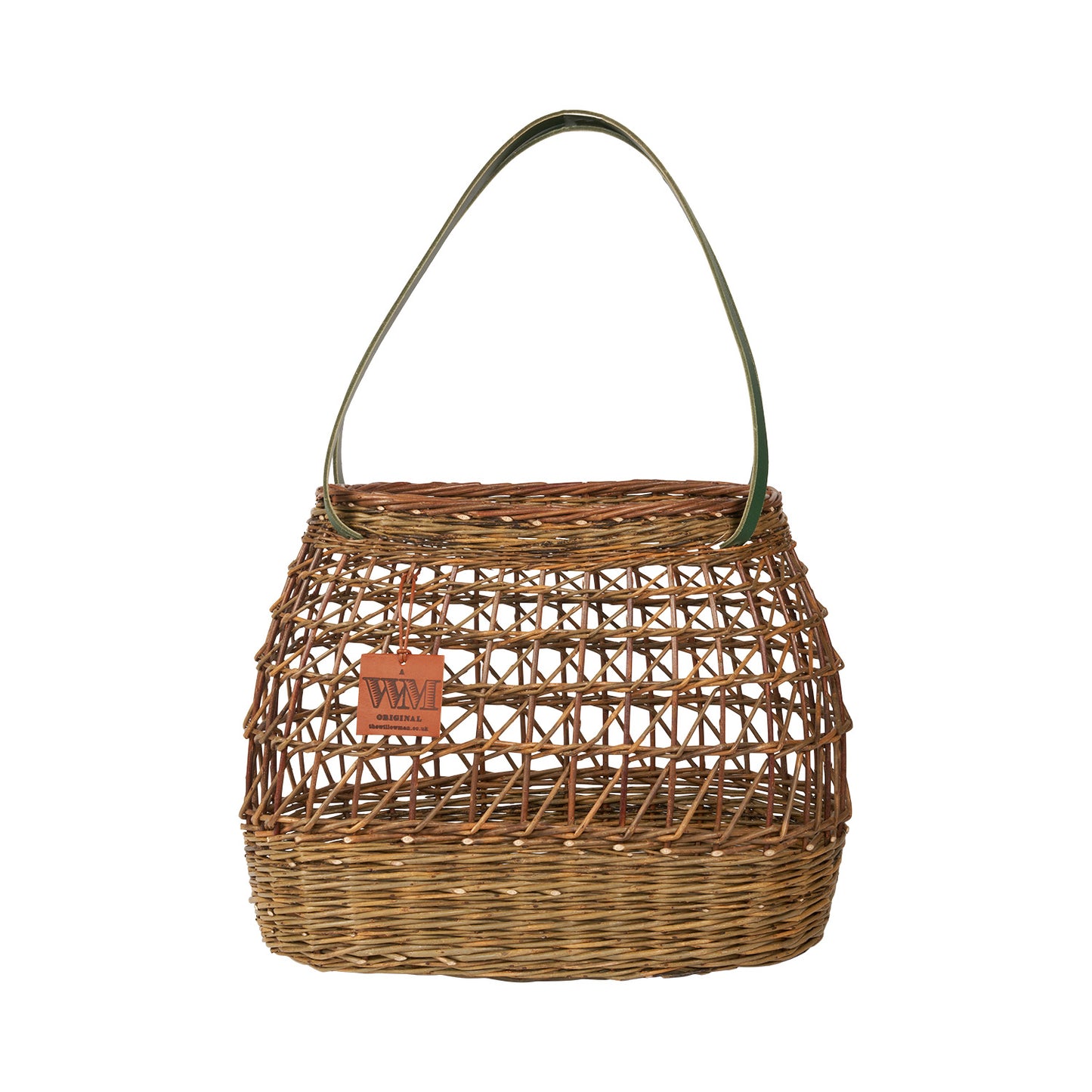 Willow Basket with Olive Green Leather Straps