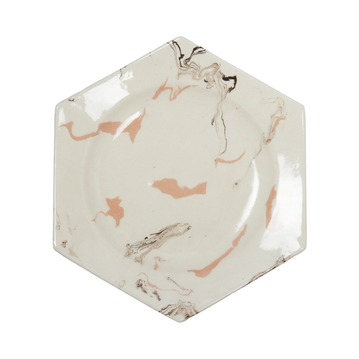Cream Swirl Earthenware Hexagonal Plate