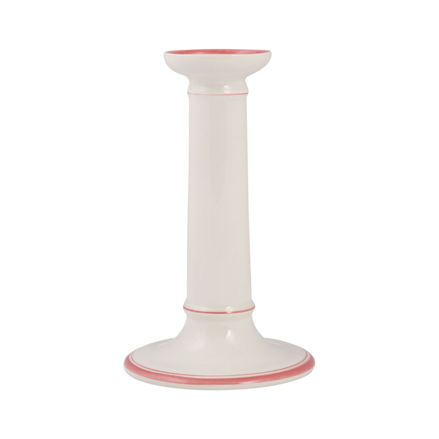 Hand-Painted Creamware Column Candlestick in Pink - Large