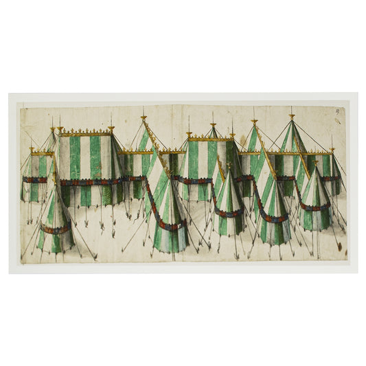 Design for a royal pavilion in the Tudor colours of white and green.