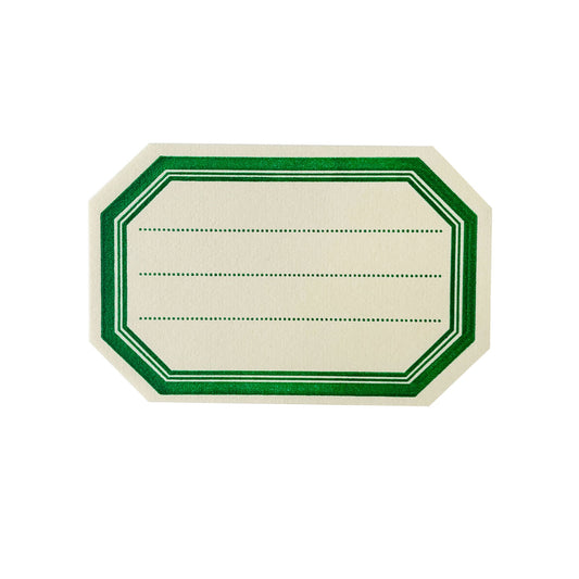 Green Border Octagonal  Letterpress Bookplates - Set of 8